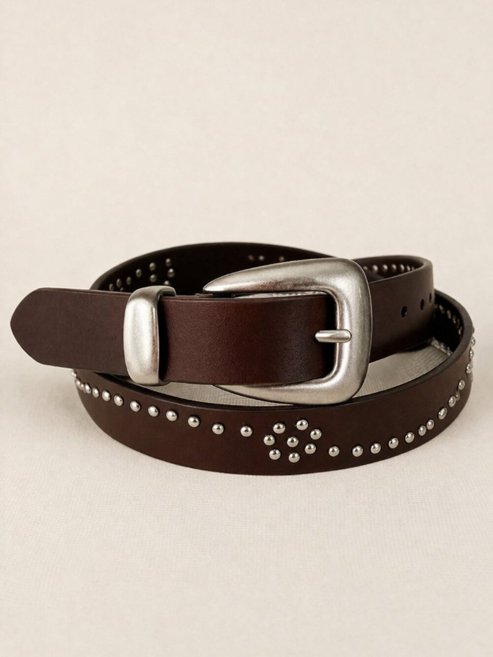 Lucky Brand Brown Leather Studded Western 1" Belt w/ Silver Accents Size L NEW